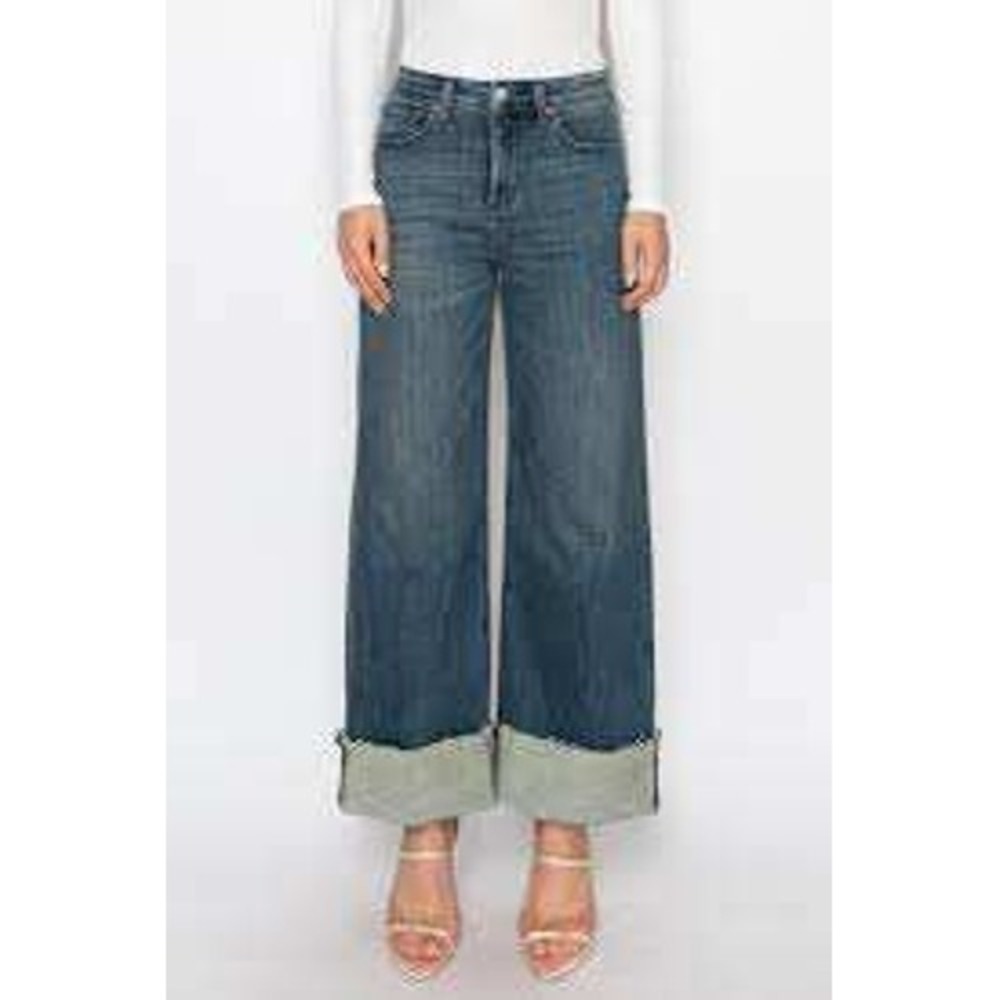 Blue Artemis Straight Leg Jeans‎ Medium Wash Raw Frayed Hem Cuff Size 12